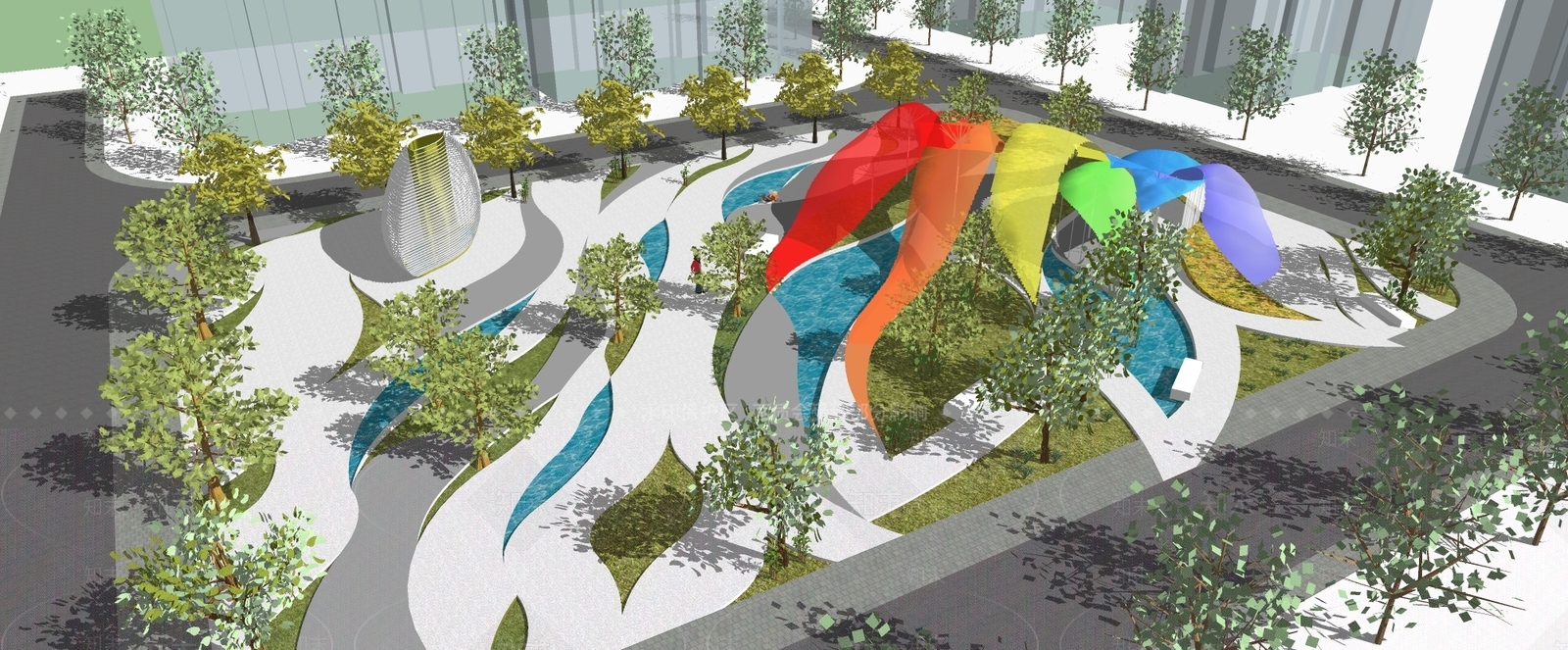 ”飘带“——未来城市景观概念设计SU模型下载【ID:835626490】