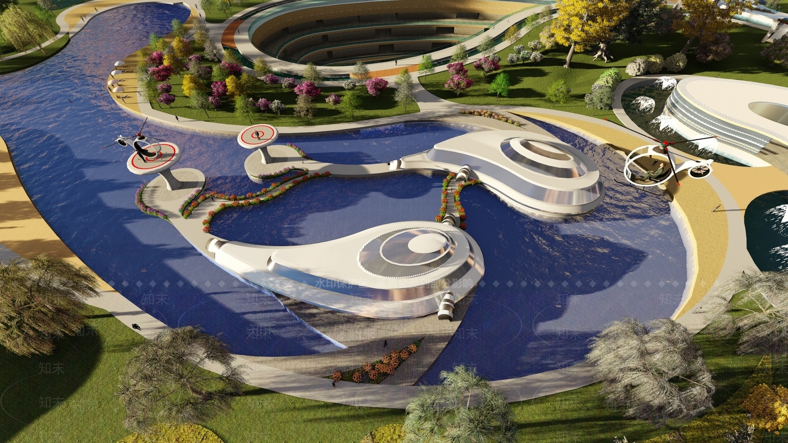 “双鱼戏水”——景观概念建筑设计SU模型下载【ID:835628436】