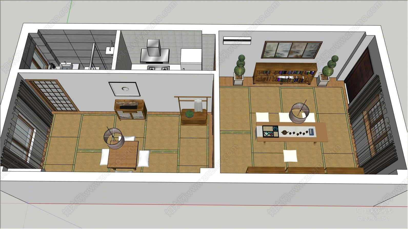 中式榻榻米单身公寓SU模型下载【ID:235638791】