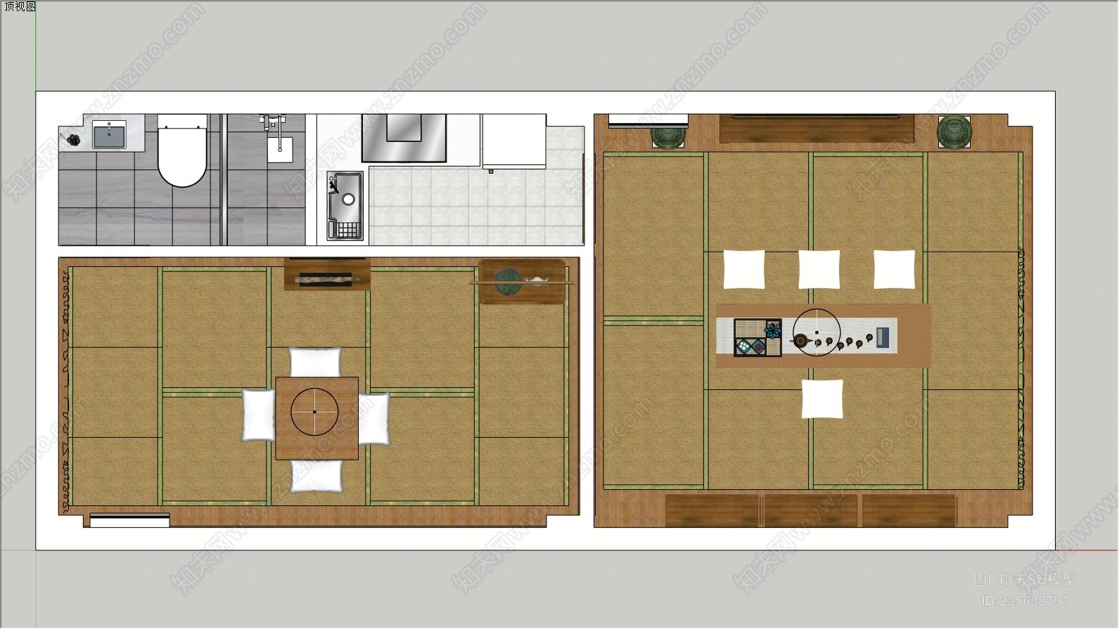 中式榻榻米单身公寓SU模型下载【ID:235638791】