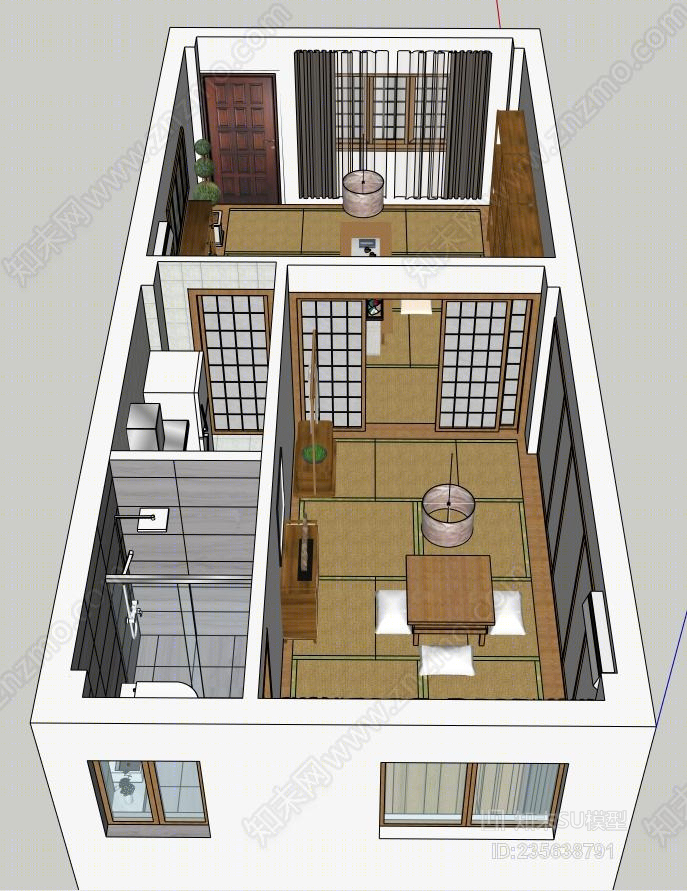 中式榻榻米单身公寓SU模型下载【ID:235638791】