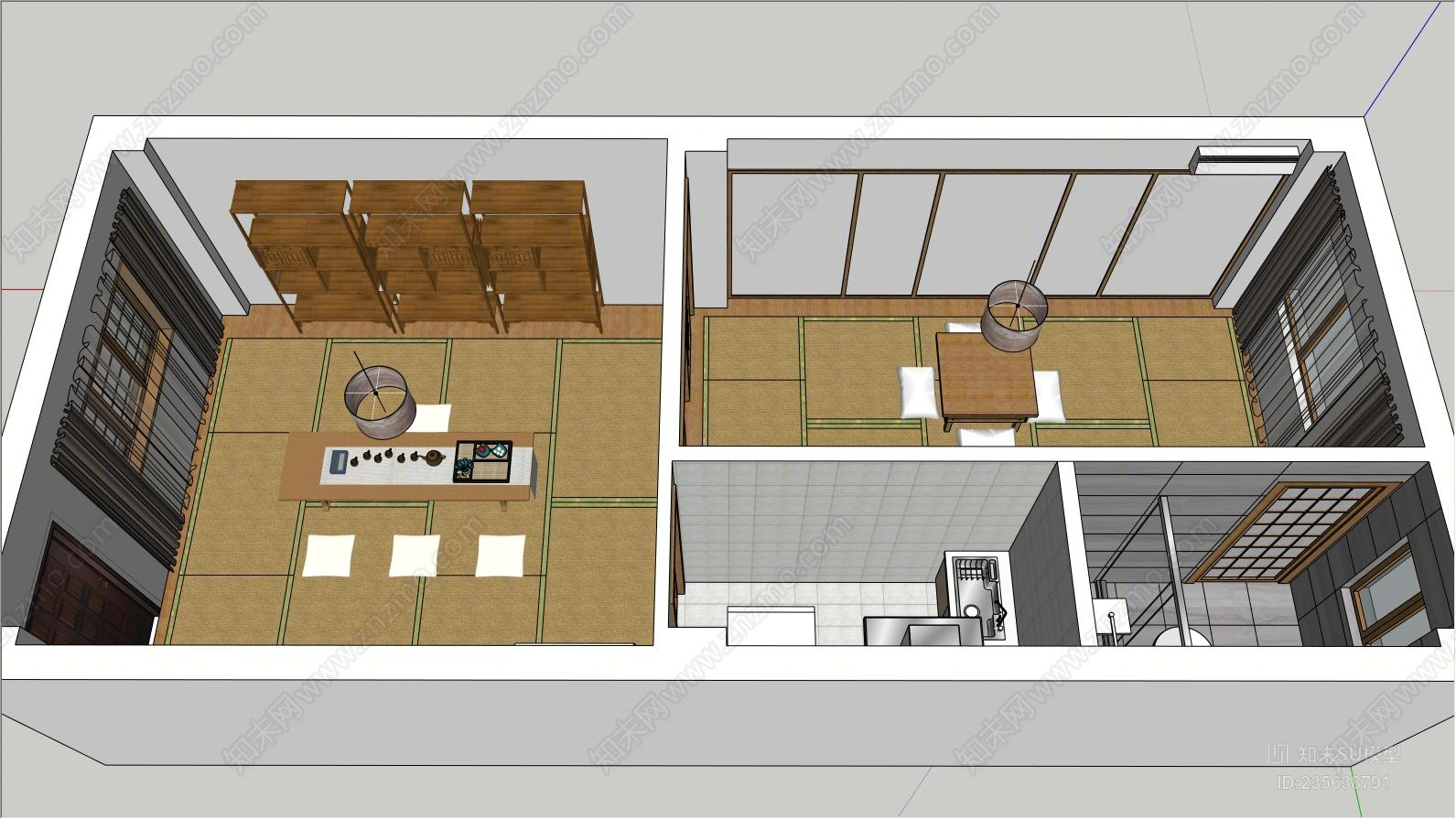 中式榻榻米单身公寓SU模型下载【ID:235638791】