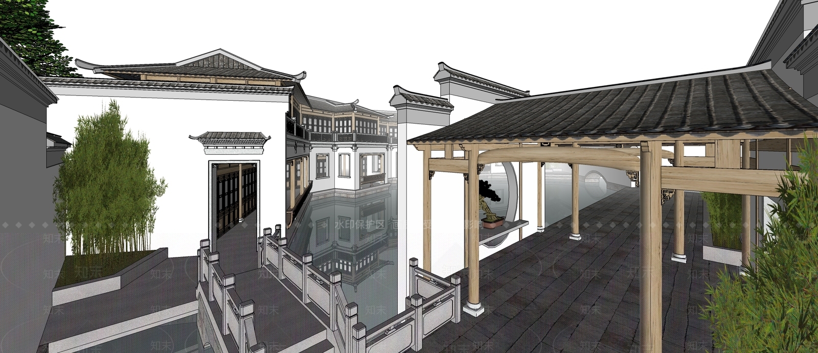中式餐饮建筑SU模型下载【ID:435652349】
