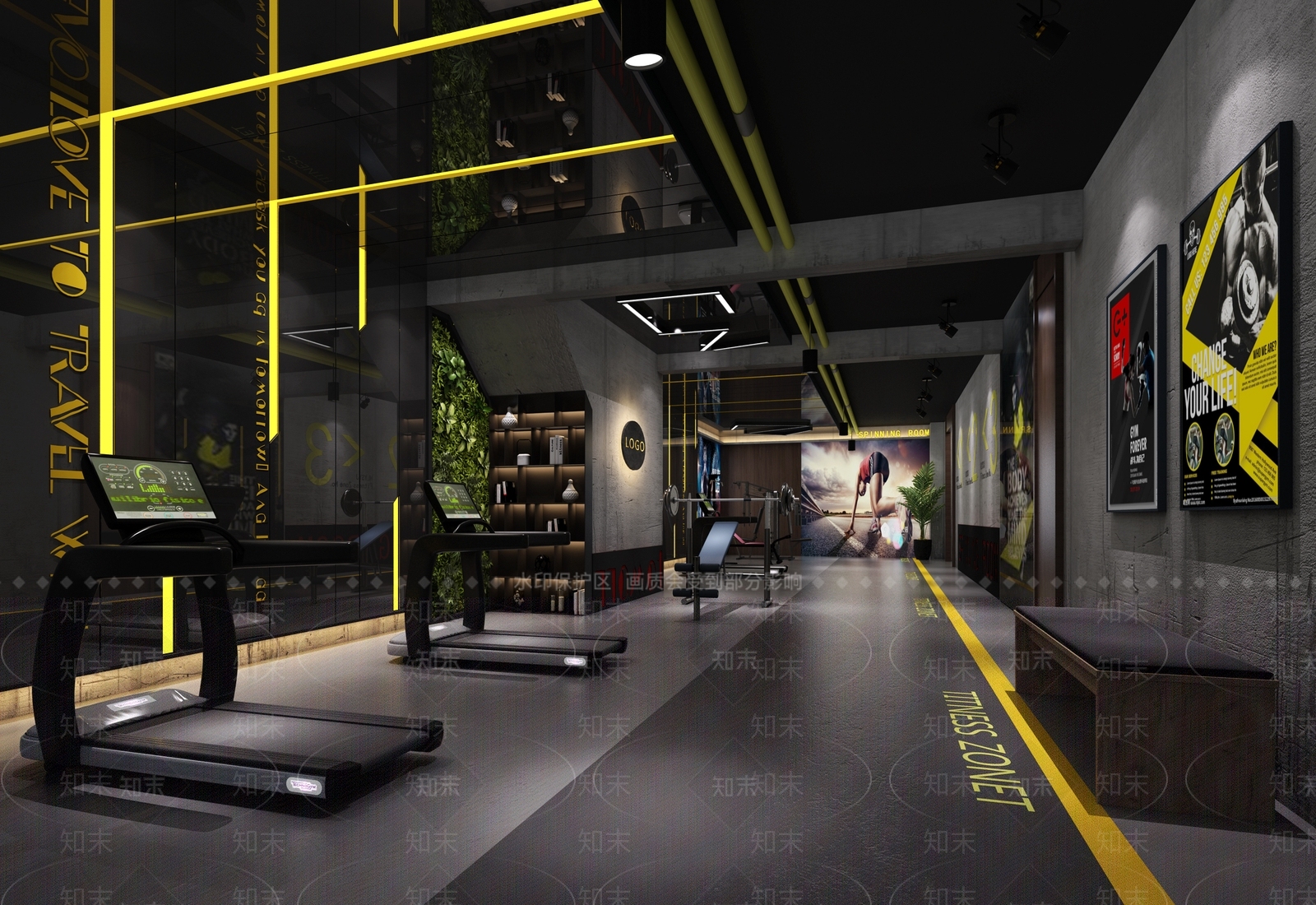 工业风健身房地胶肌理漆健身器材3D模型下载【ID:935677675】