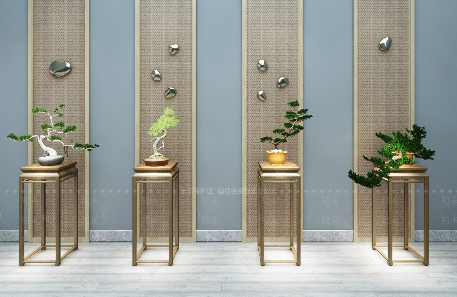 新中式案几植物盆栽松树组合3D模型下载【ID:335678850】