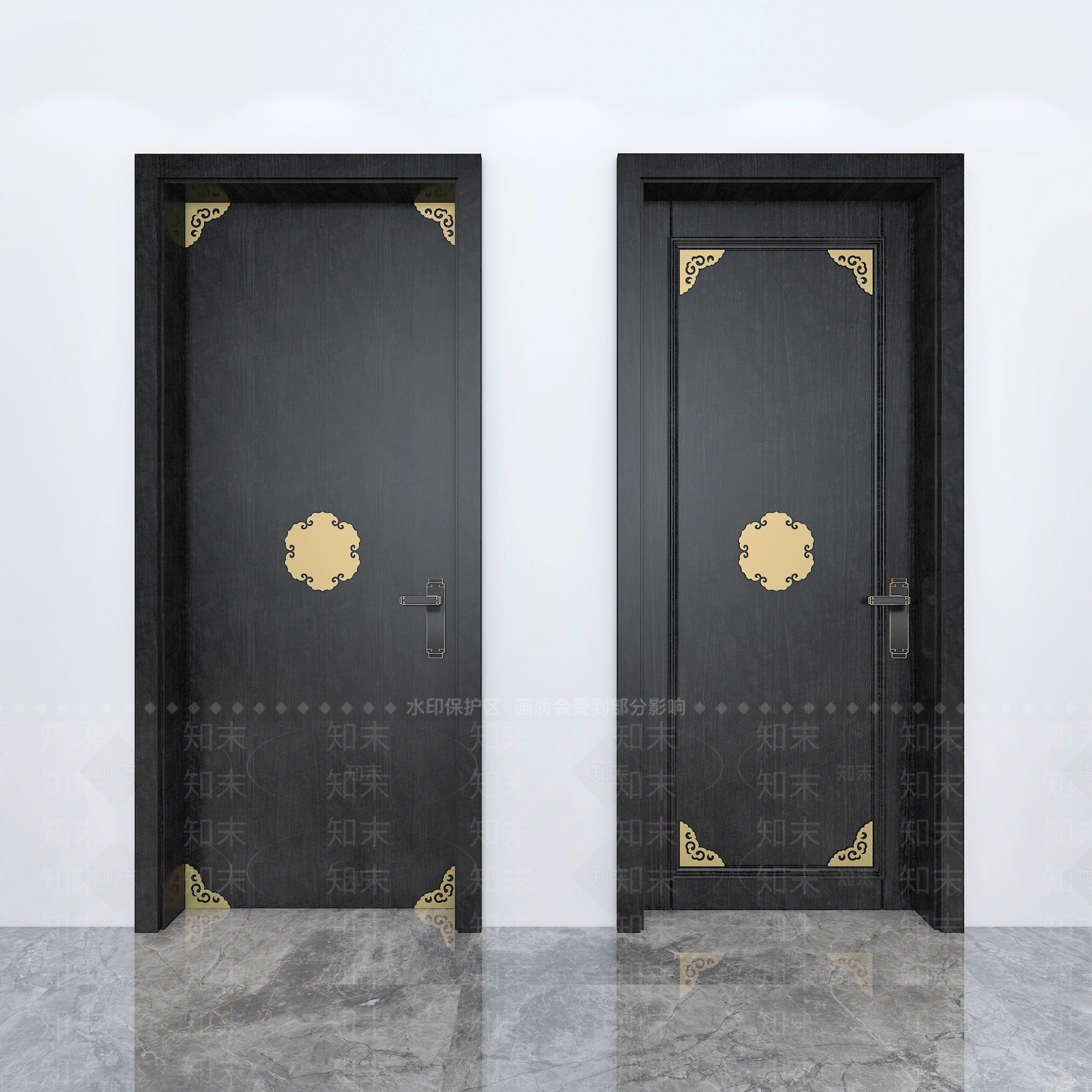 中式铜艺雕花木门3D模型下载【ID:635719728】