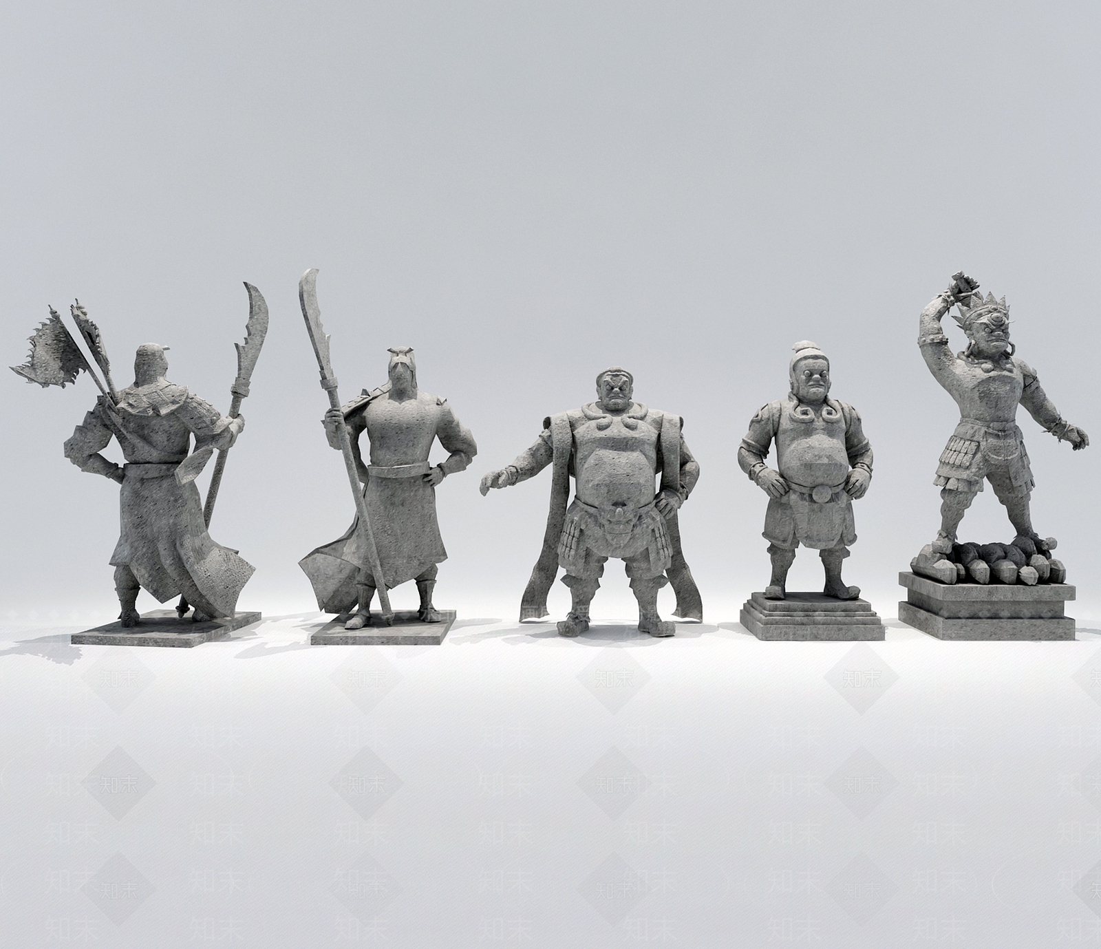 中式门神神像雕塑3D模型下载【ID:335722707】