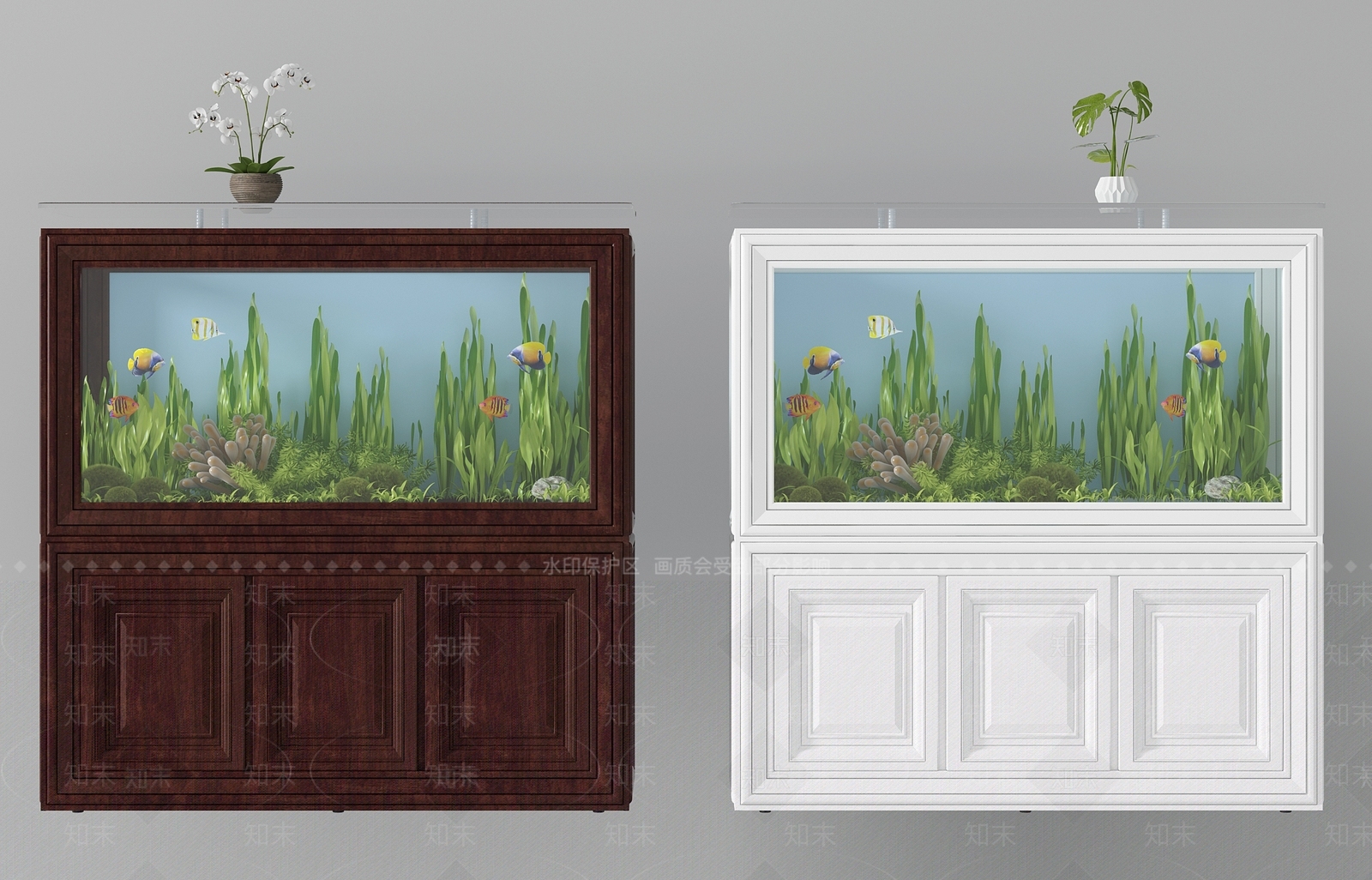 新中式中式鱼缸组合3D模型下载【ID:635726769】