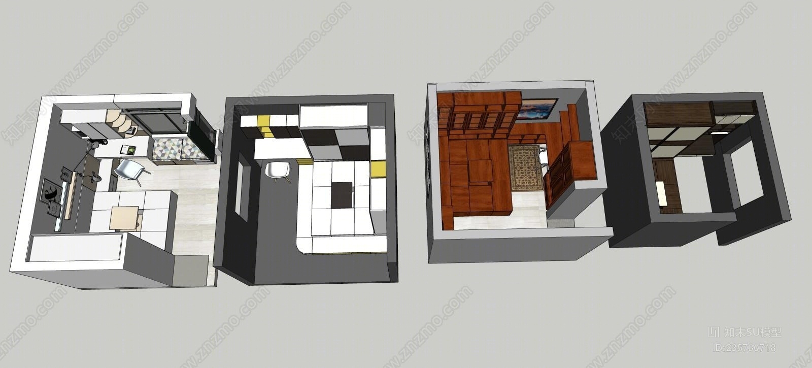 现代榻榻米卧室SU模型下载【ID:235730718】