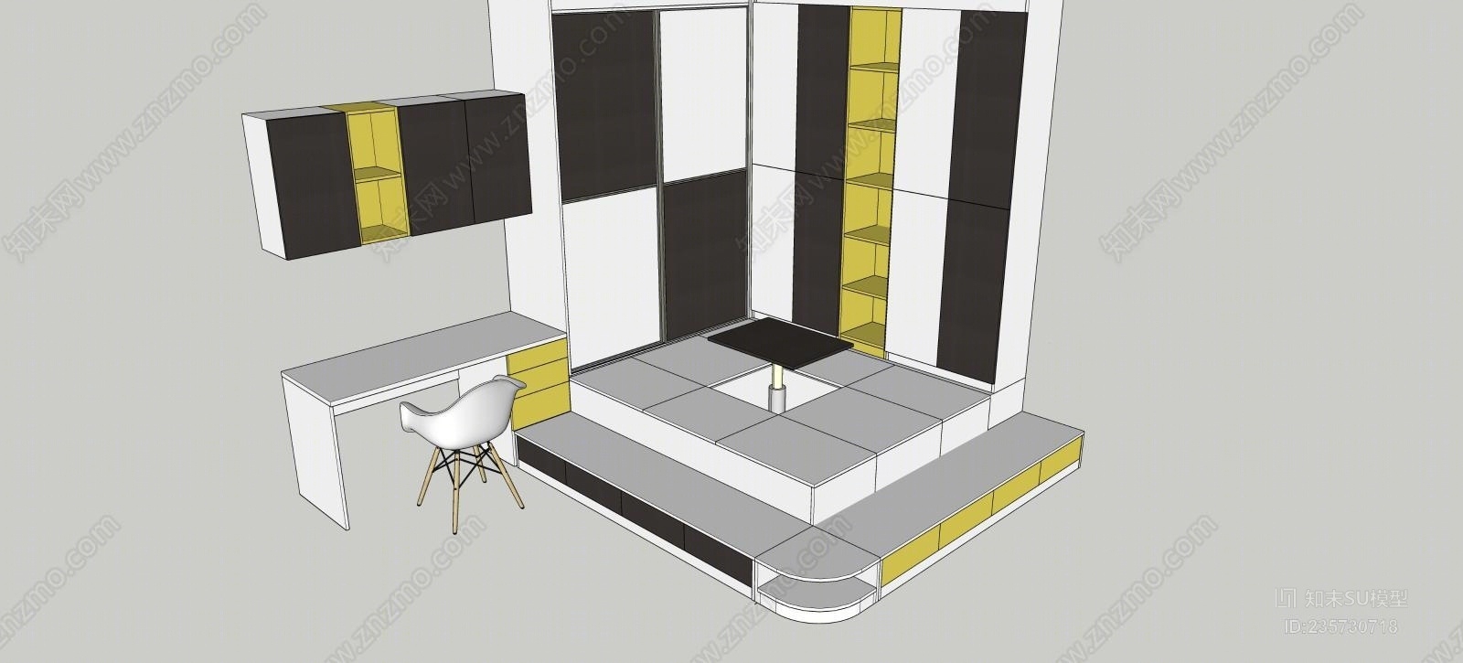 现代榻榻米卧室SU模型下载【ID:235730718】