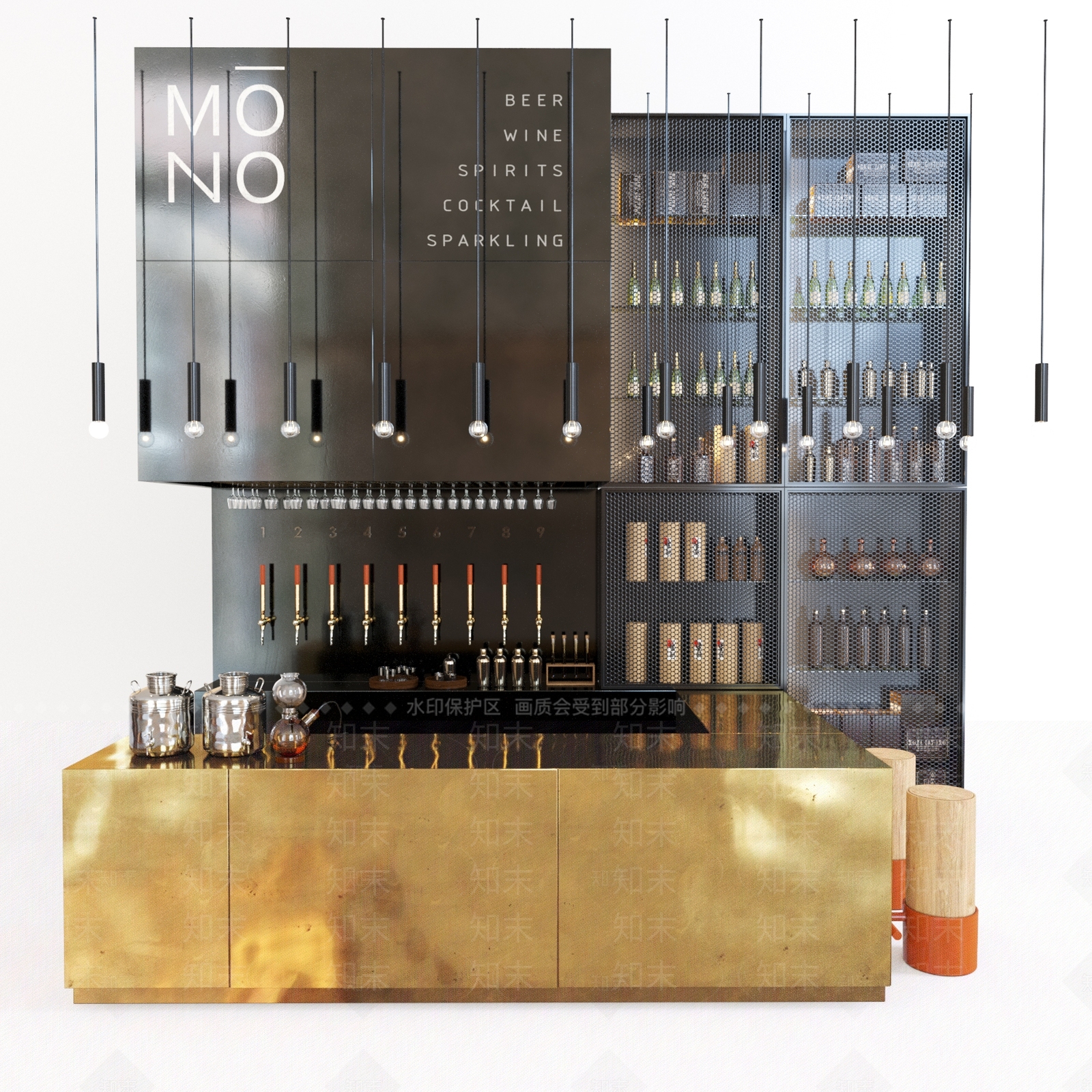 现代酒吧台酒柜组合3D模型下载【ID:935737256】