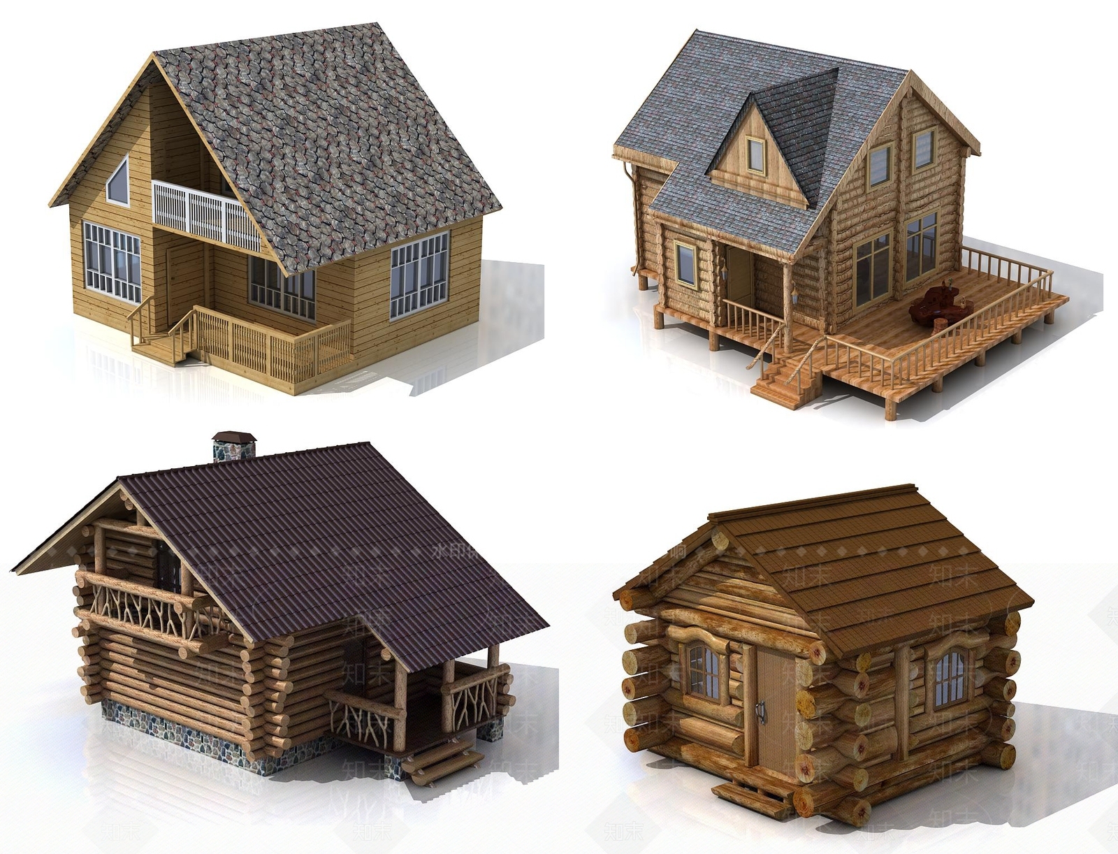中式现代树屋木房组合3D模型下载【ID:835744493】
