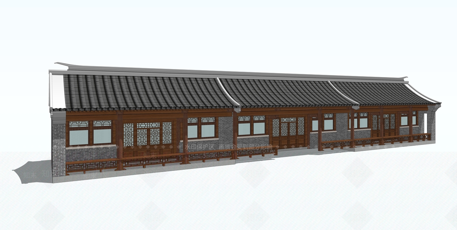 中式古典风格规划仿古商业街建筑模型SU模型下载【ID:635753747】