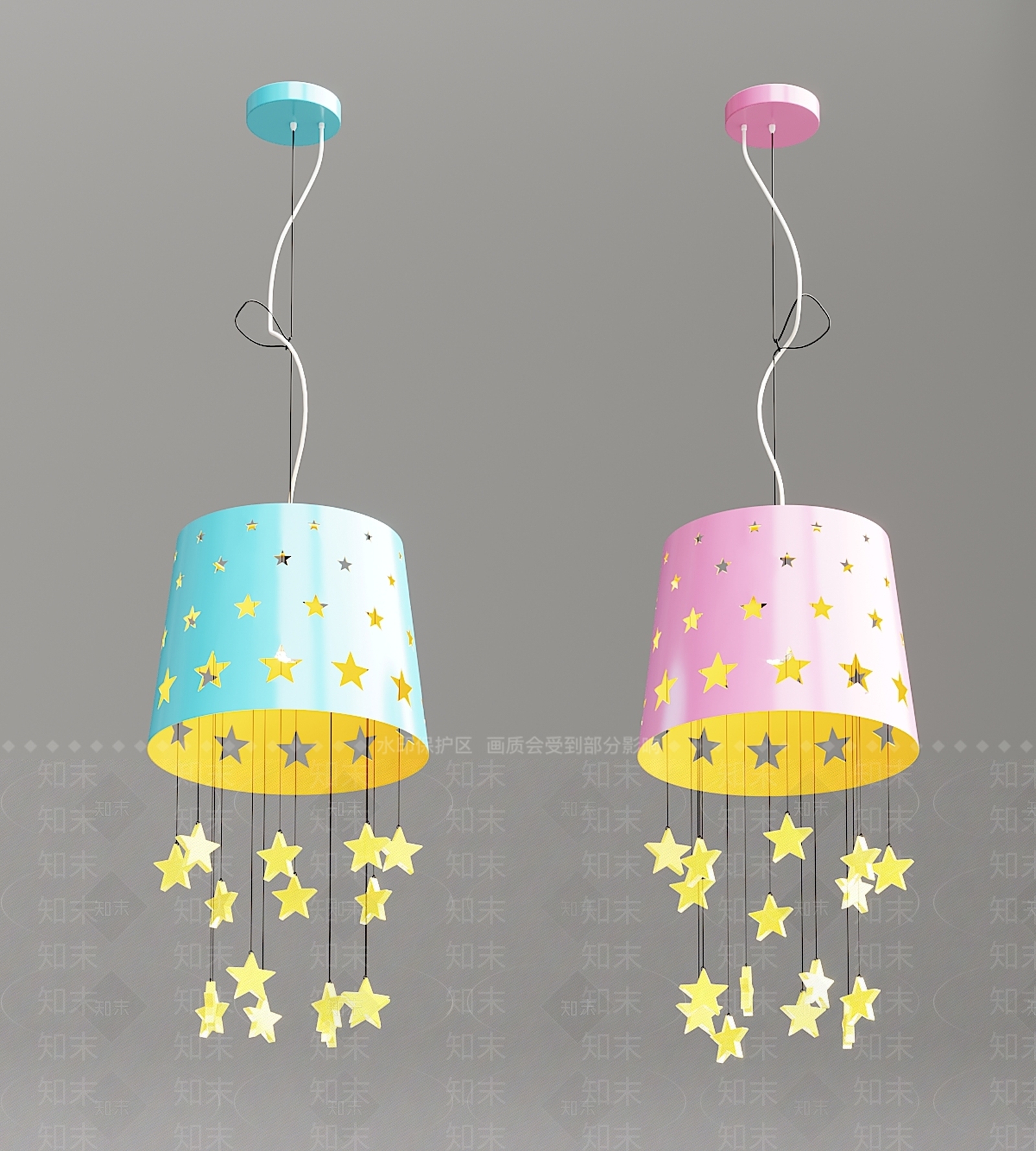 现代个性创意星星小吊灯3D模型下载【ID:535772891】