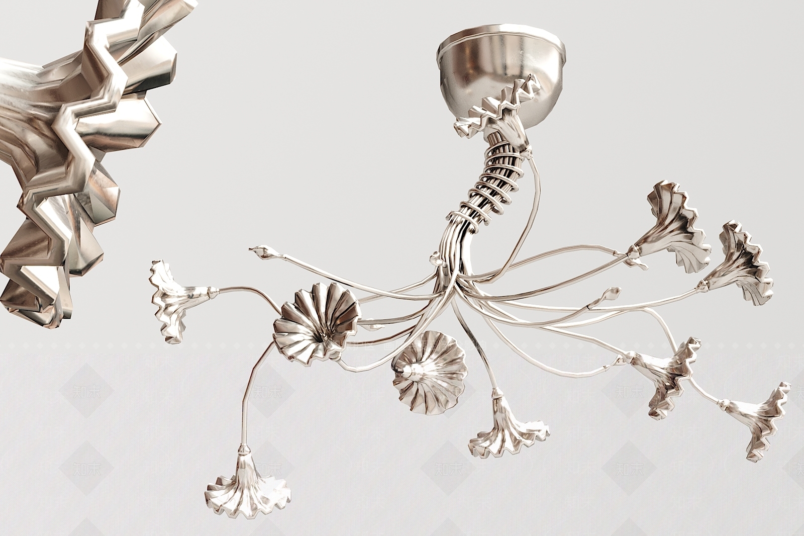 简欧欧式金属莲花吊灯3D模型下载【ID:535773825】