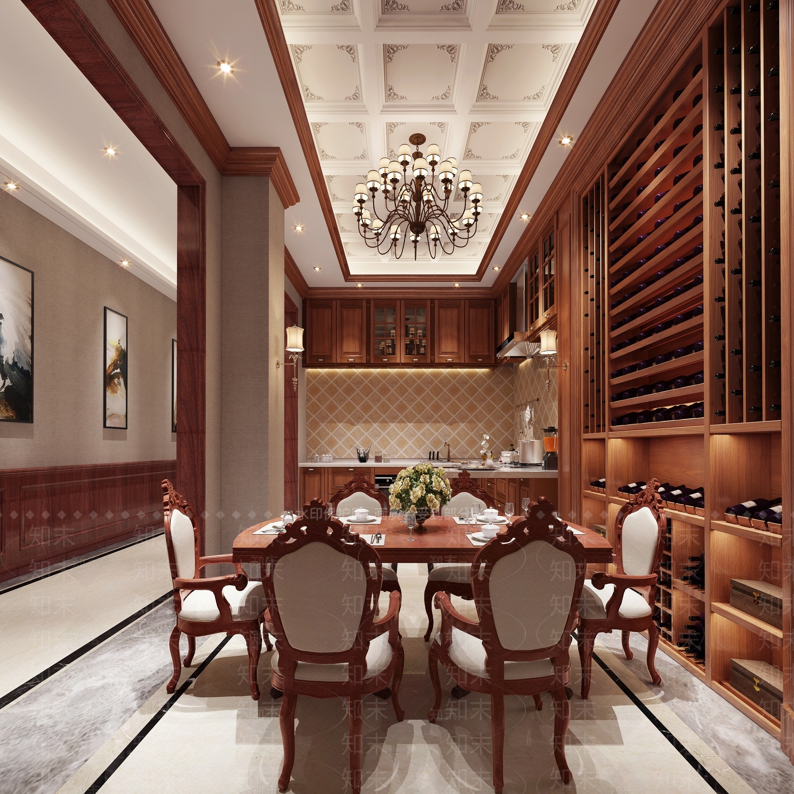 美式现代过道酒窖厨房护墙板展厅3D模型下载【ID:535782459】