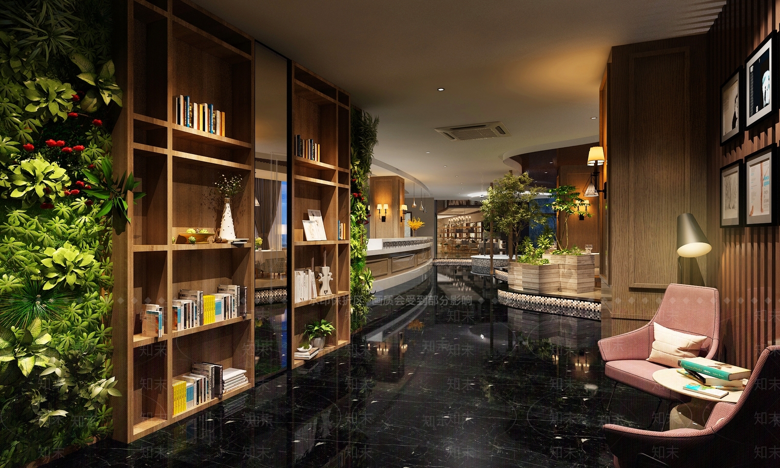 现代咖啡厅楼梯口前台景观3D模型下载【ID:335786603】