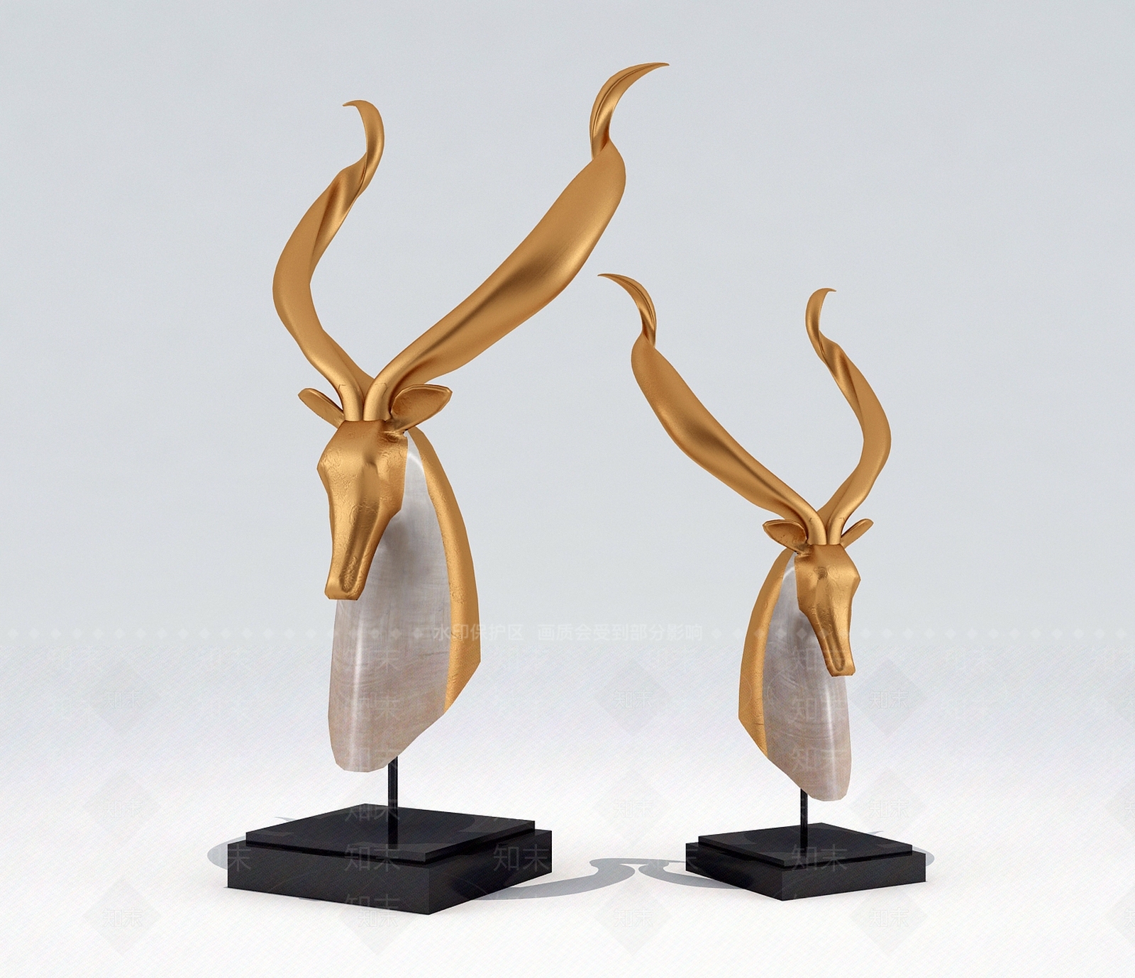 后现代鹿头雕塑摆件3D模型下载【ID:635798613】