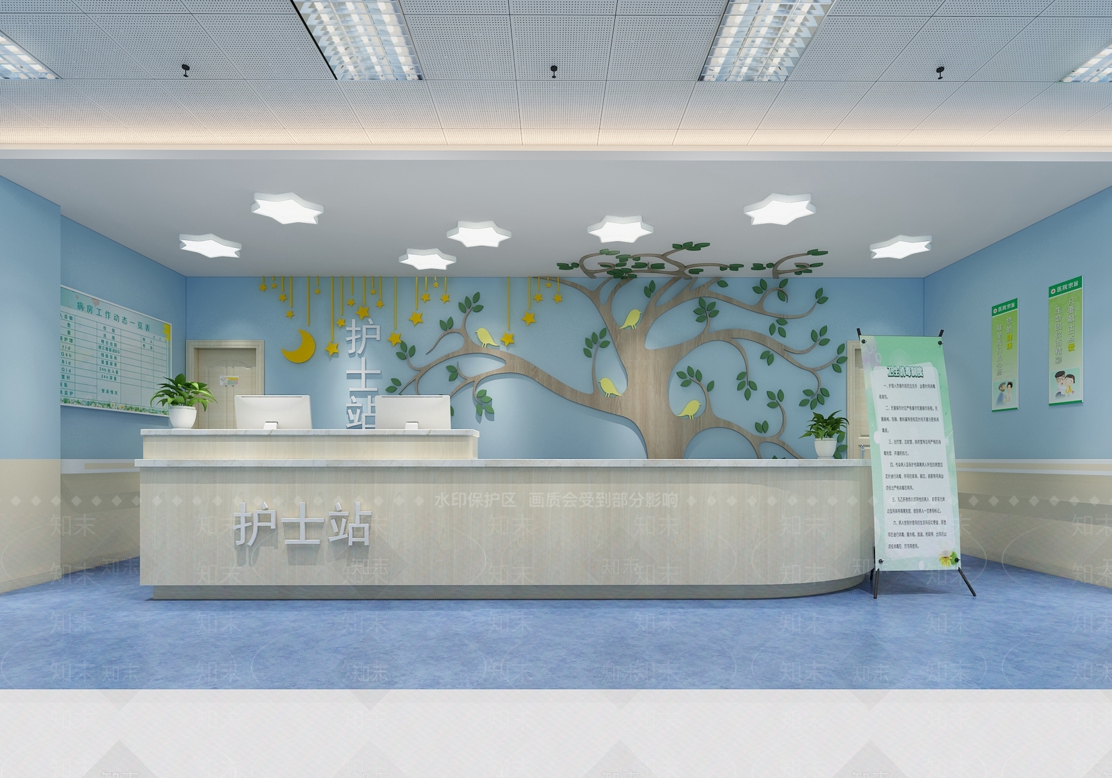 现代儿科医院护士站过道3D模型下载【ID:935810647】