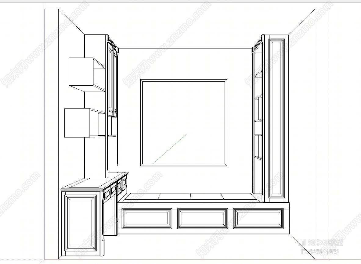 欧式飘窗榻榻米SU模型下载【ID:535811952】