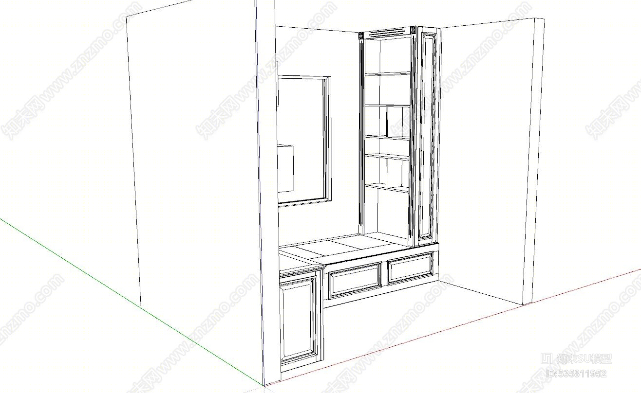 欧式飘窗榻榻米SU模型下载【ID:535811952】