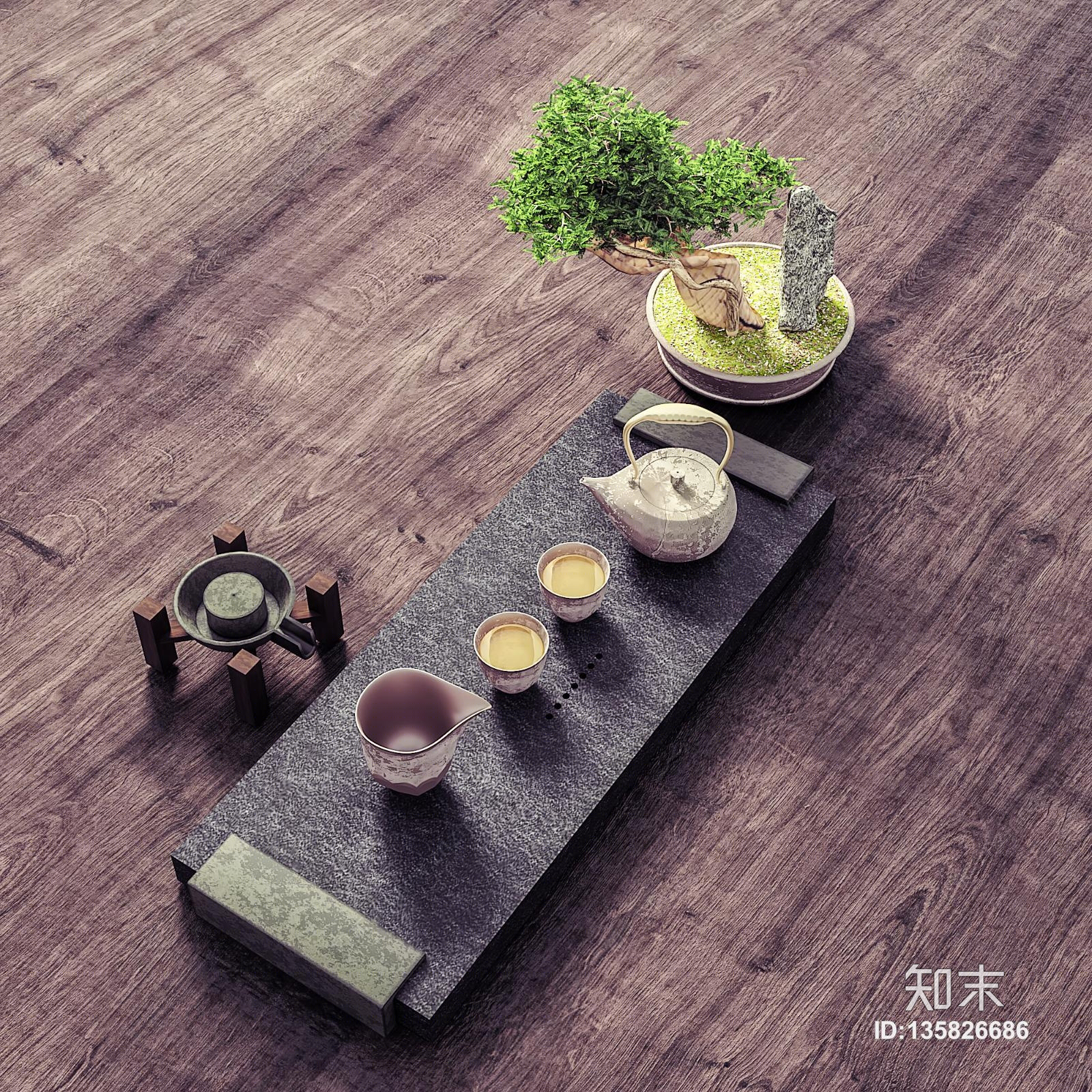 新中式茶盘3D模型下载【ID:135826686】