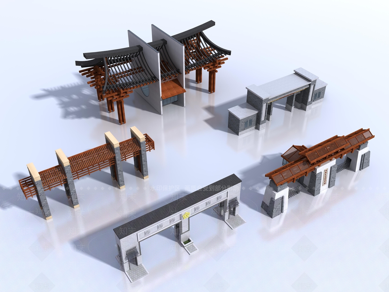 新中式四合院门头,古建小合院3D模型下载【ID:235829816】