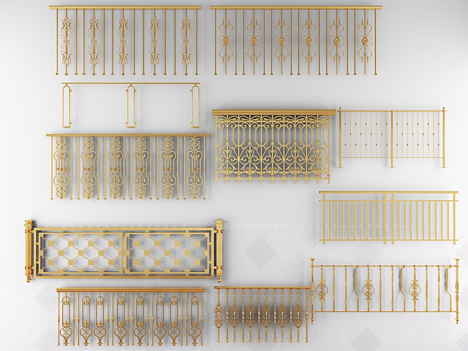 简欧栏杆楼梯扶手铁艺栏杆3D模型下载【ID:835830993】