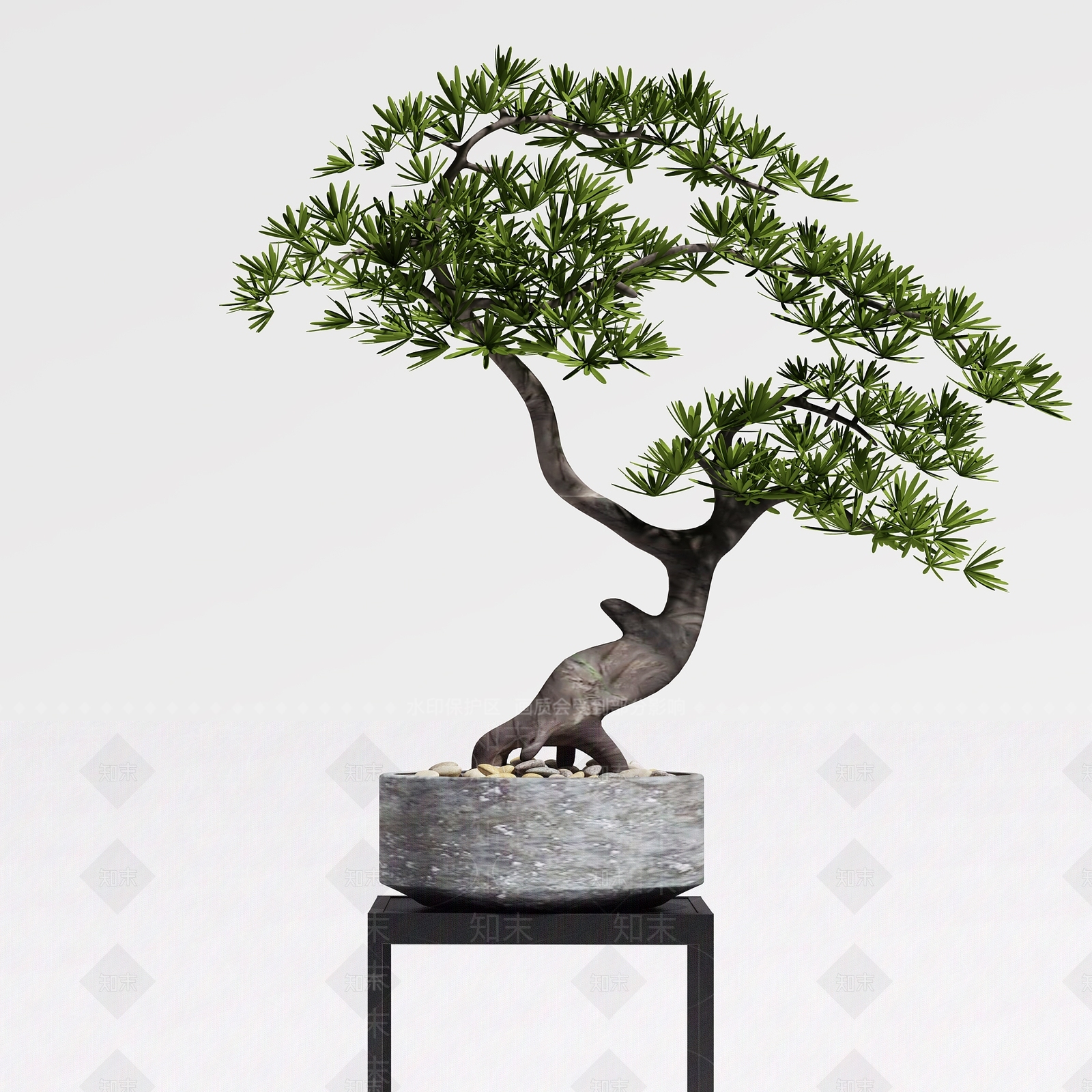 新中式松树植物盆栽3D模型下载【ID:335837801】