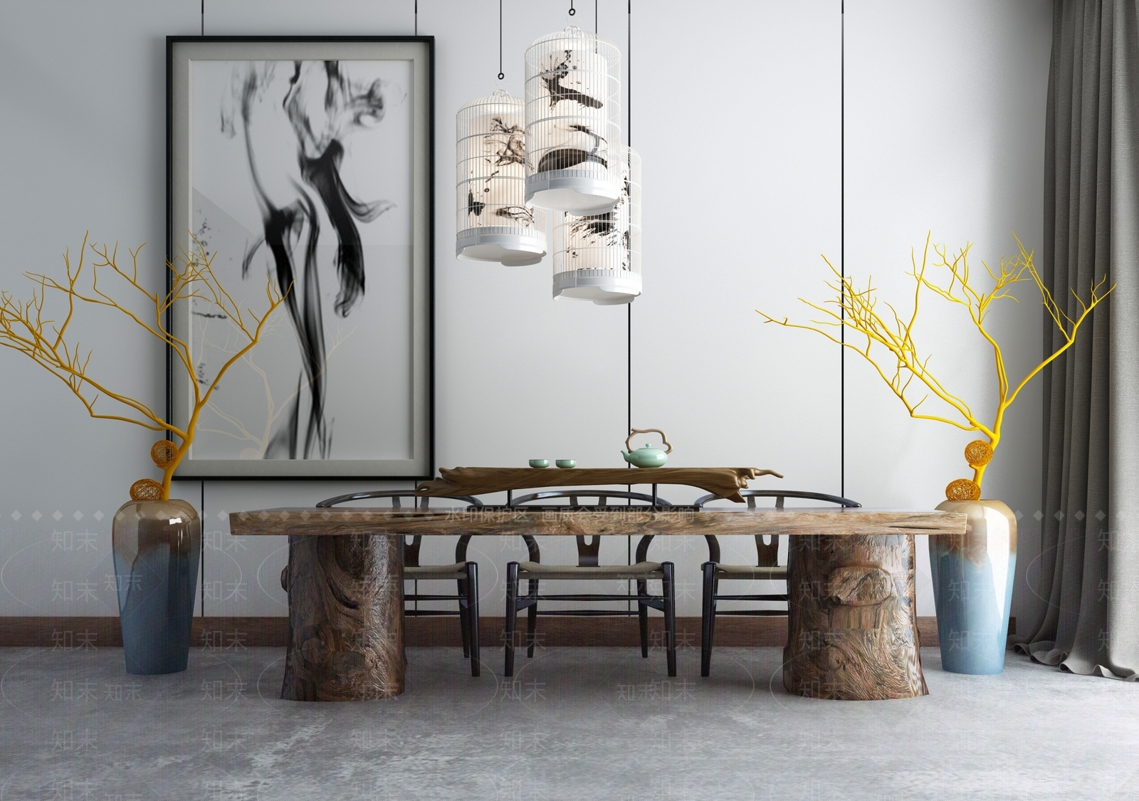 新中式禅意茶室茶楼品茶区3D模型下载【ID:135842906】