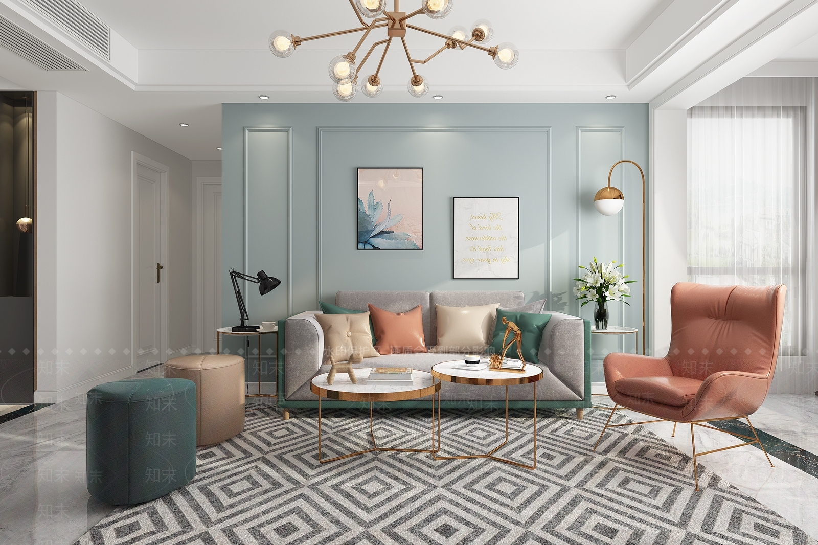 北欧轻奢客餐厅门厅3D模型下载【ID:735848762】