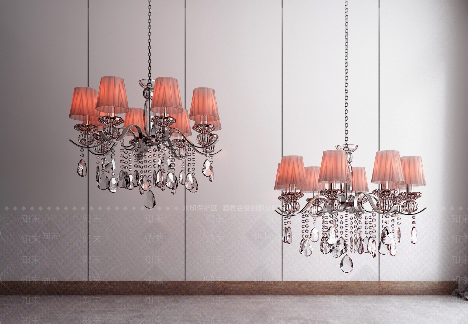 美式水晶吊灯组合酒吧吊灯3D模型下载【ID:535860891】