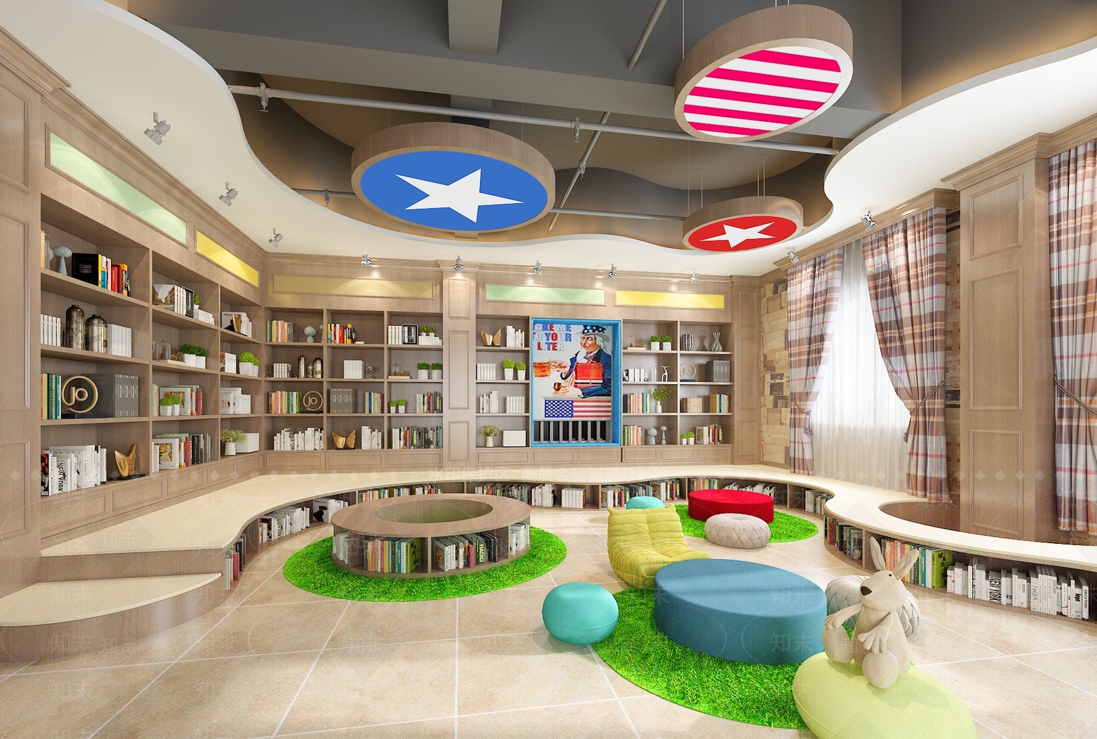 现代幼儿园图书馆3D模型下载【ID:535919838】
