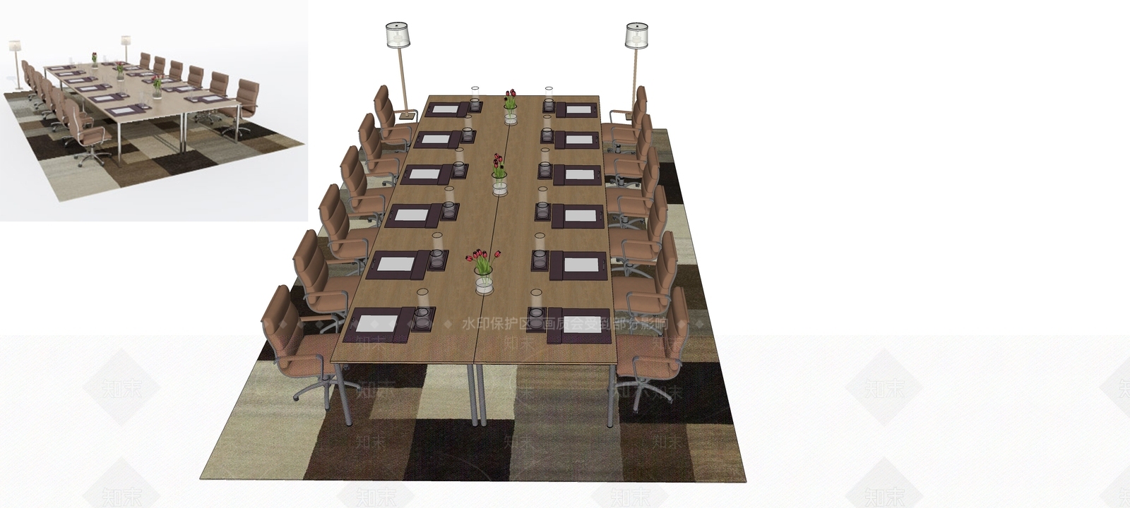 现代会议室办公桌椅组合SU模型下载【ID:335941516】