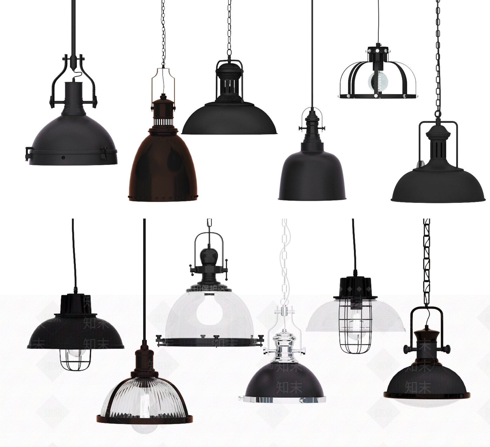 现代工业吊灯组合现代铁艺吊灯3D模型下载【ID:535948815】