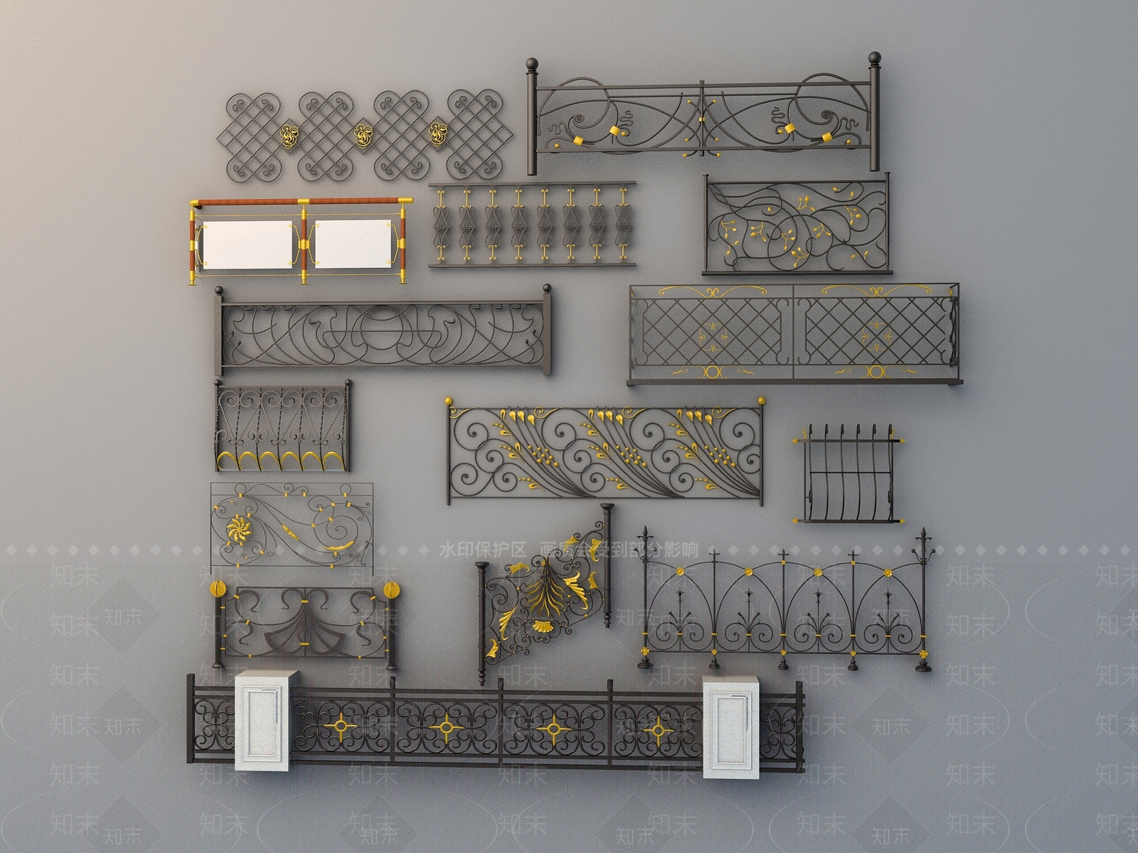 简欧铁艺雕花栏杆3D模型下载【ID:835950933】