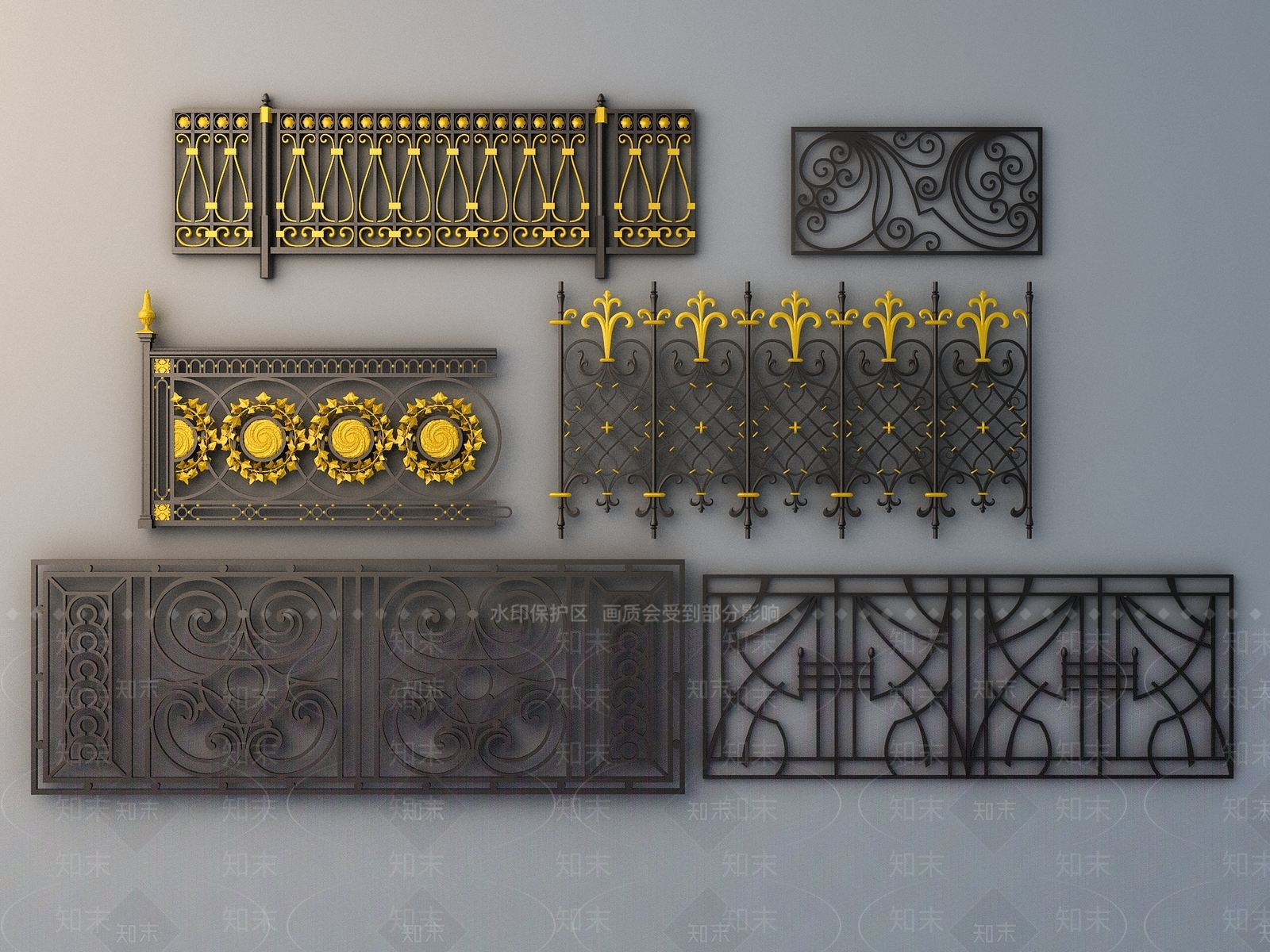 简欧铁艺栏杆围墙3D模型下载【ID:835950937】