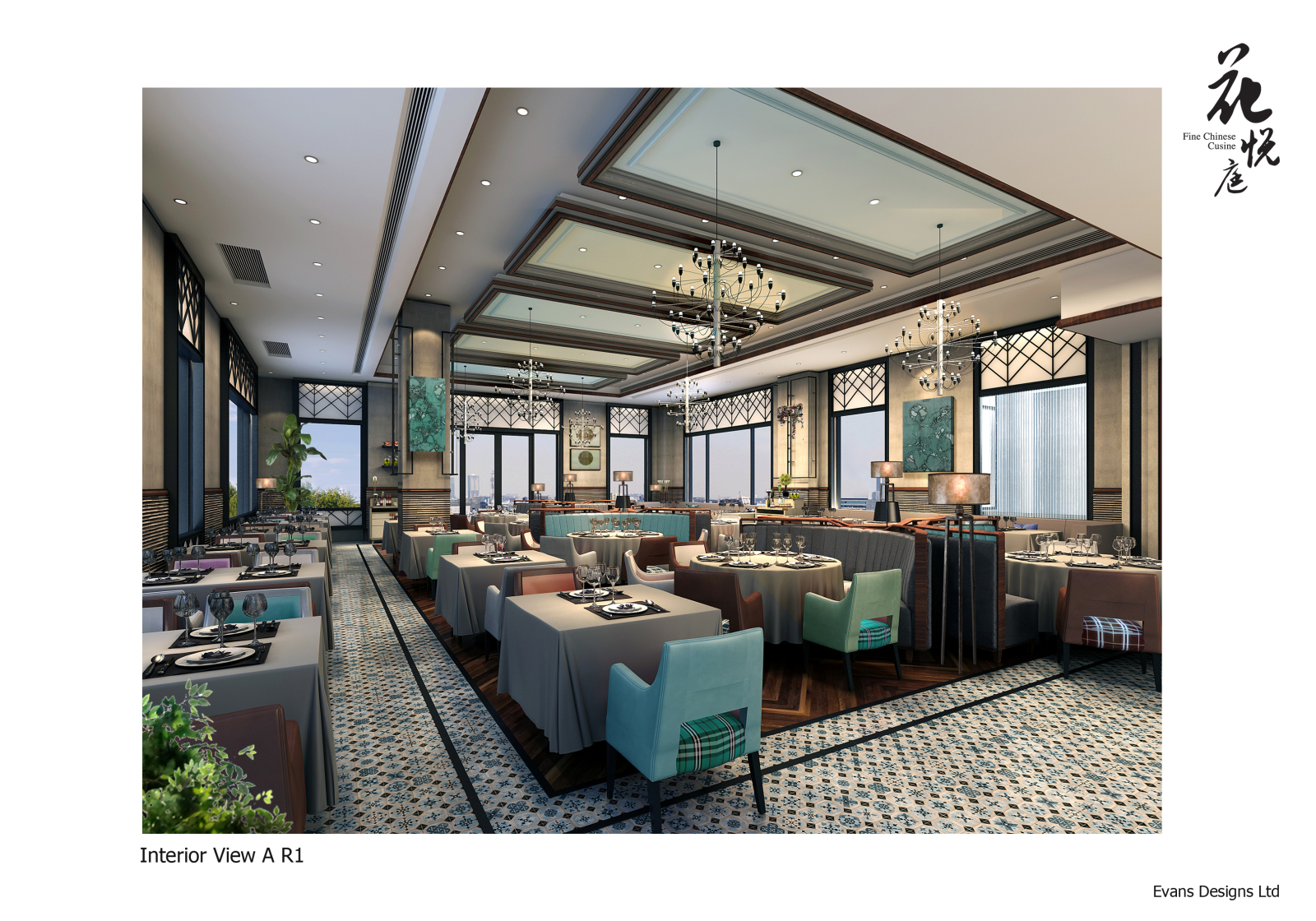 花悦庭主题艺术餐厅效果图+施工图cad施工图下载【ID:635950762】
