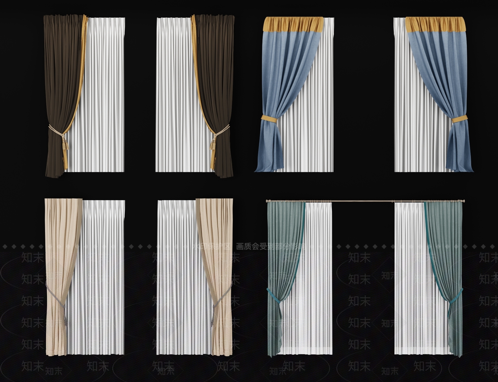 新中式现代窗帘布帘卧室窗帘客厅窗帘3D模型下载【ID:335952862】