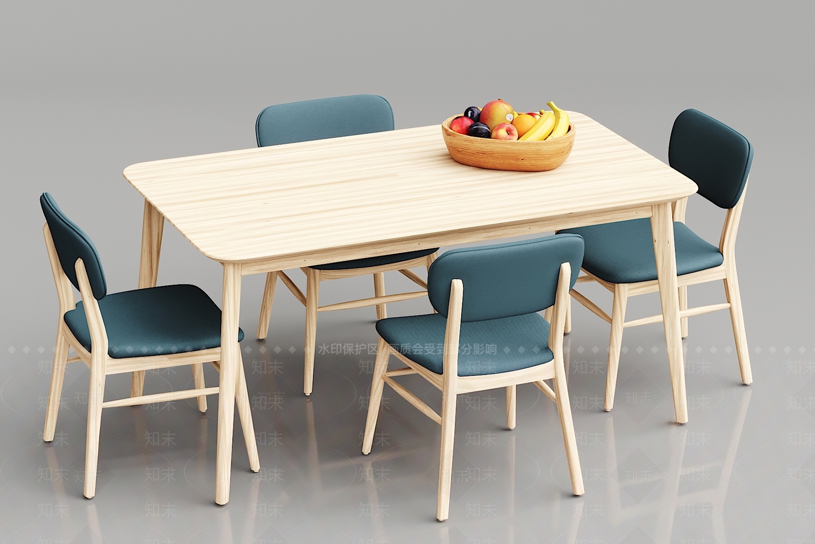 北欧简约实木餐桌3d模型下载【id:135958843】