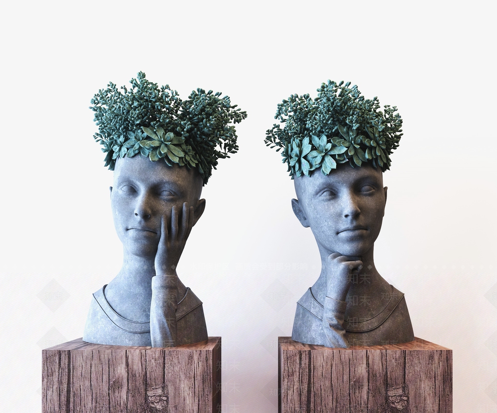 现代抽象人头雕塑装饰摆件3D模型下载【ID:635960697】