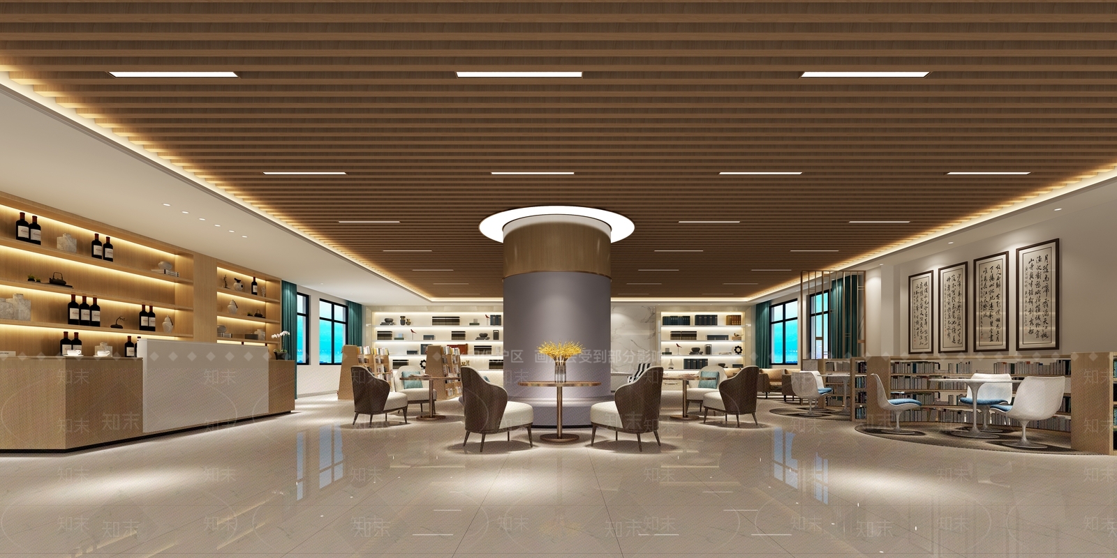 现代图书馆阅读区3D模型下载【ID:835961204】