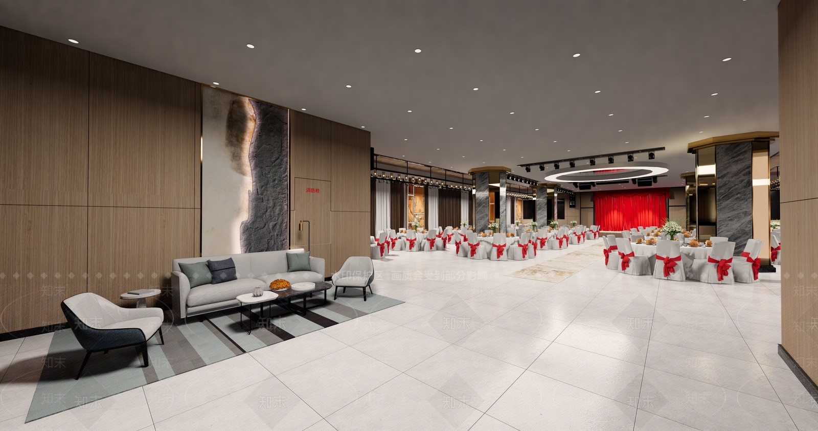 现代酒店宴会厅SU模型下载【ID:935968007】