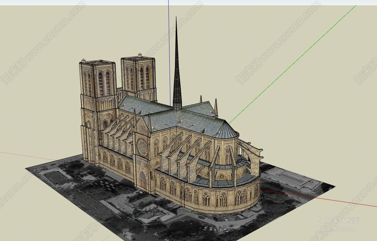 欧式巴黎圣母院SU模型下载【ID:535979234】