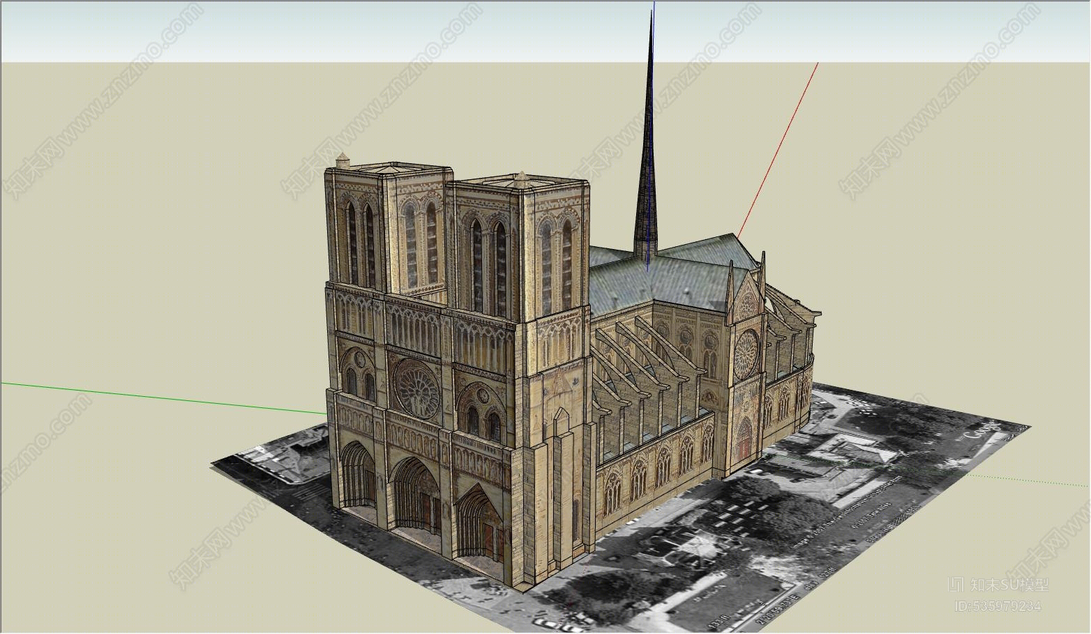 欧式巴黎圣母院SU模型下载【ID:535979234】