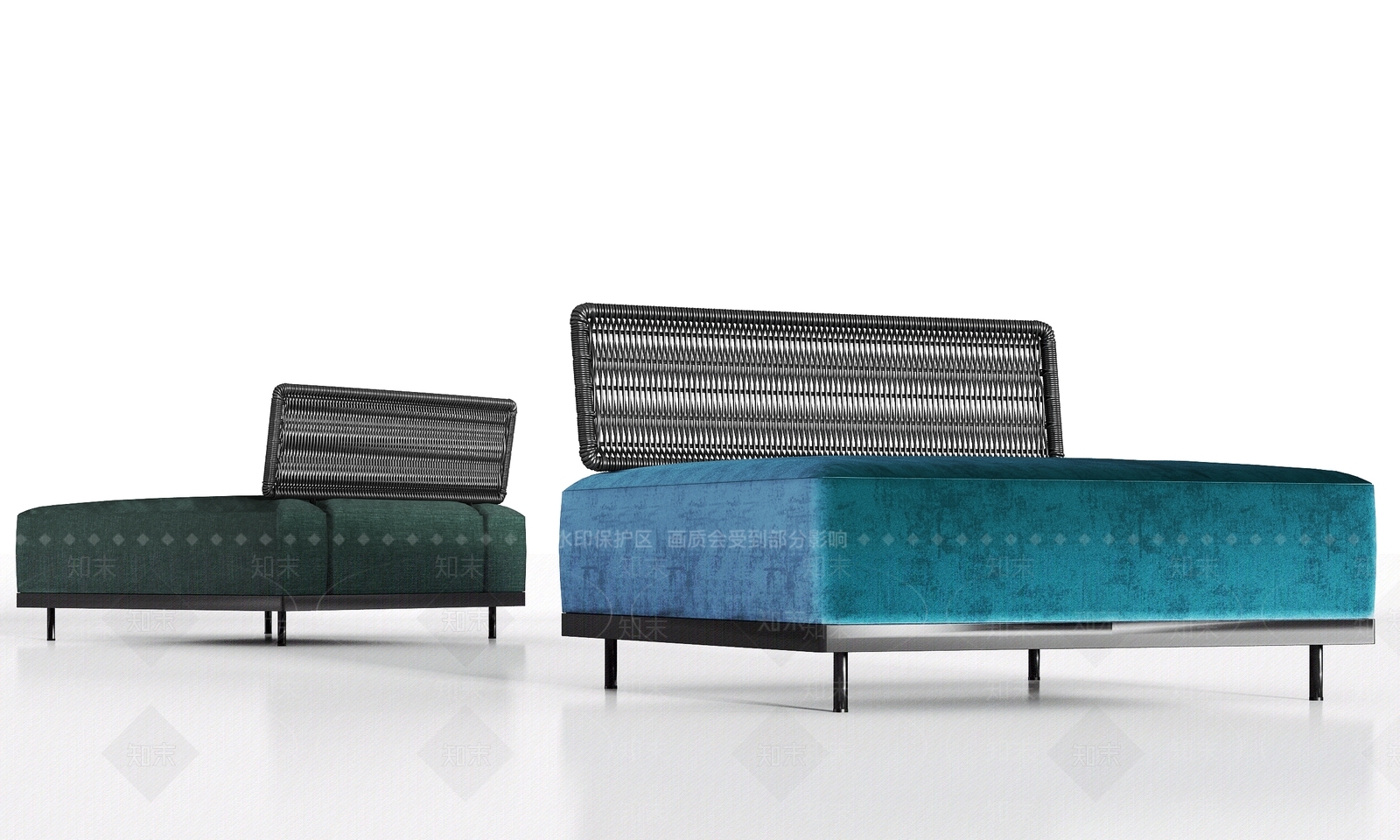 现代藤编金属绒布单人沙发组合3D模型下载【ID:936013673】