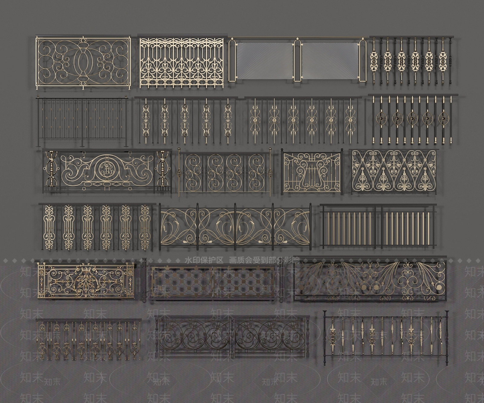 简欧铁艺栏杆雕花扶手合集3D模型下载【ID:836019946】