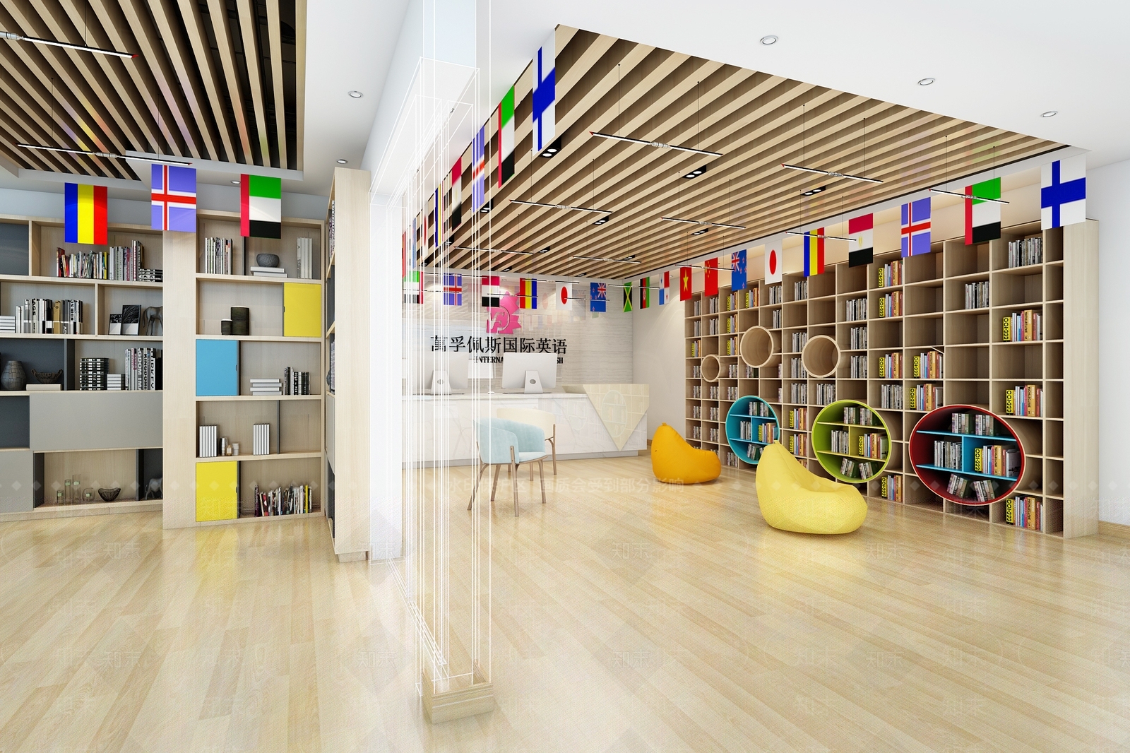 现代前台书架椅子3D模型下载【ID:736025790】