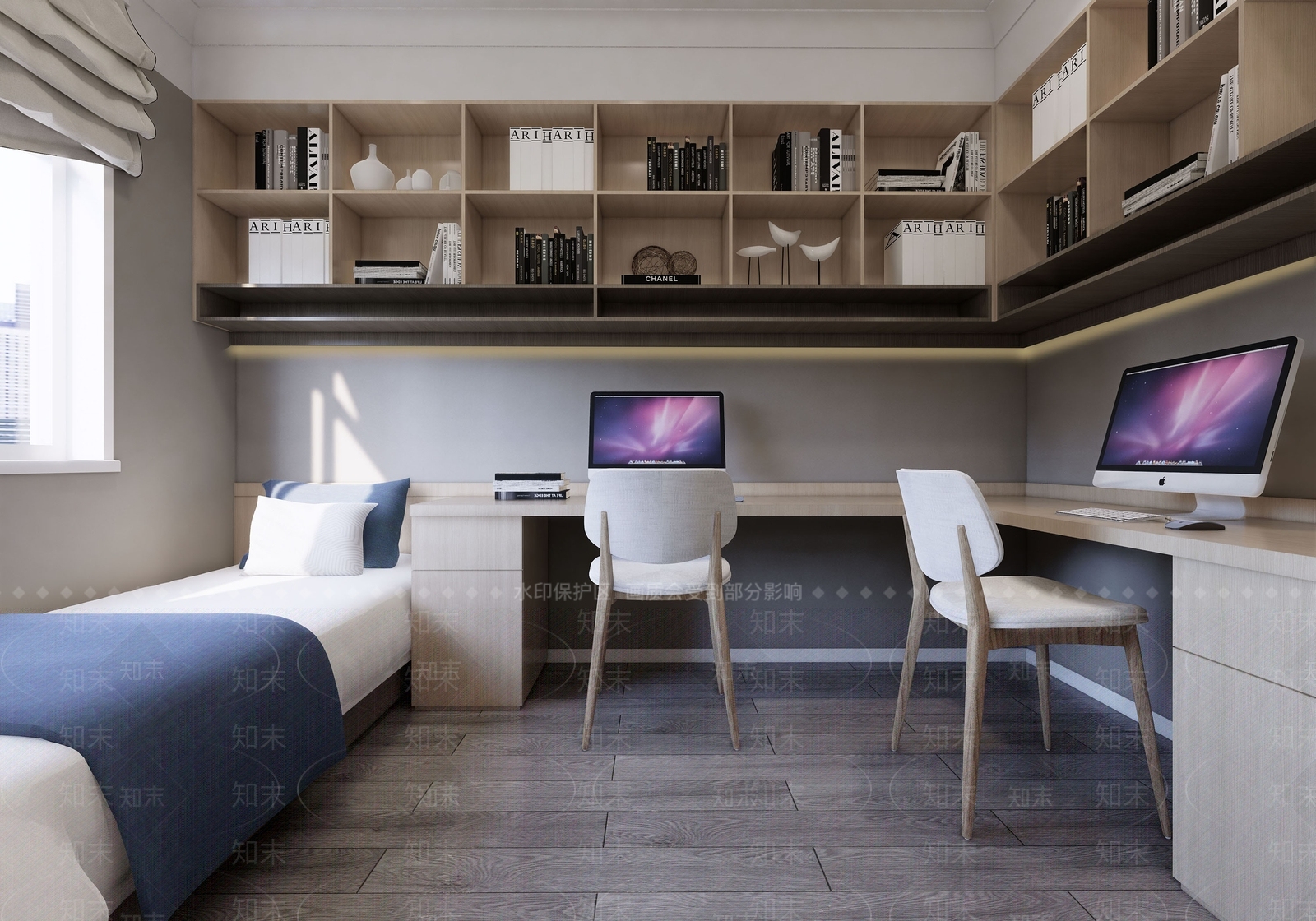 北欧现代书房卧室Enscape材质灯光参数SU模型下载【ID:336029615】