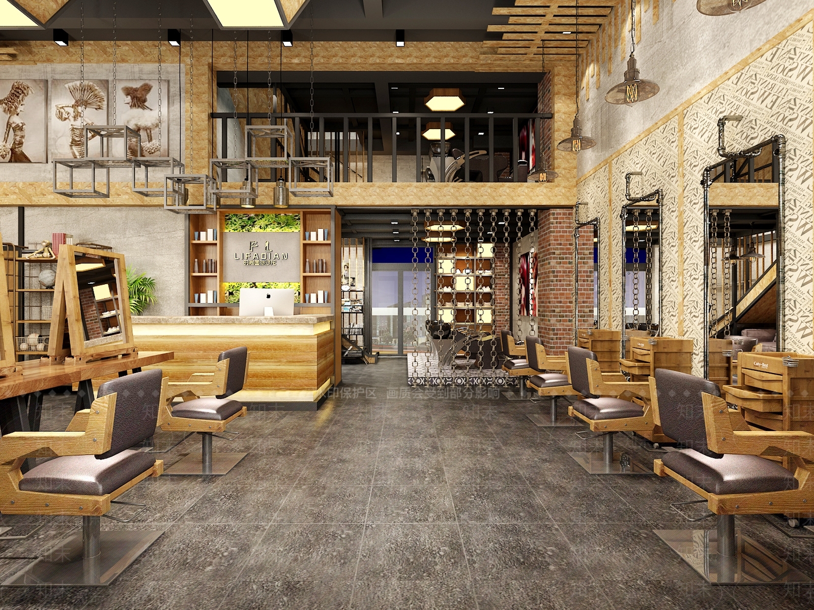 工业风格理发店3D模型下载【ID:936042779】